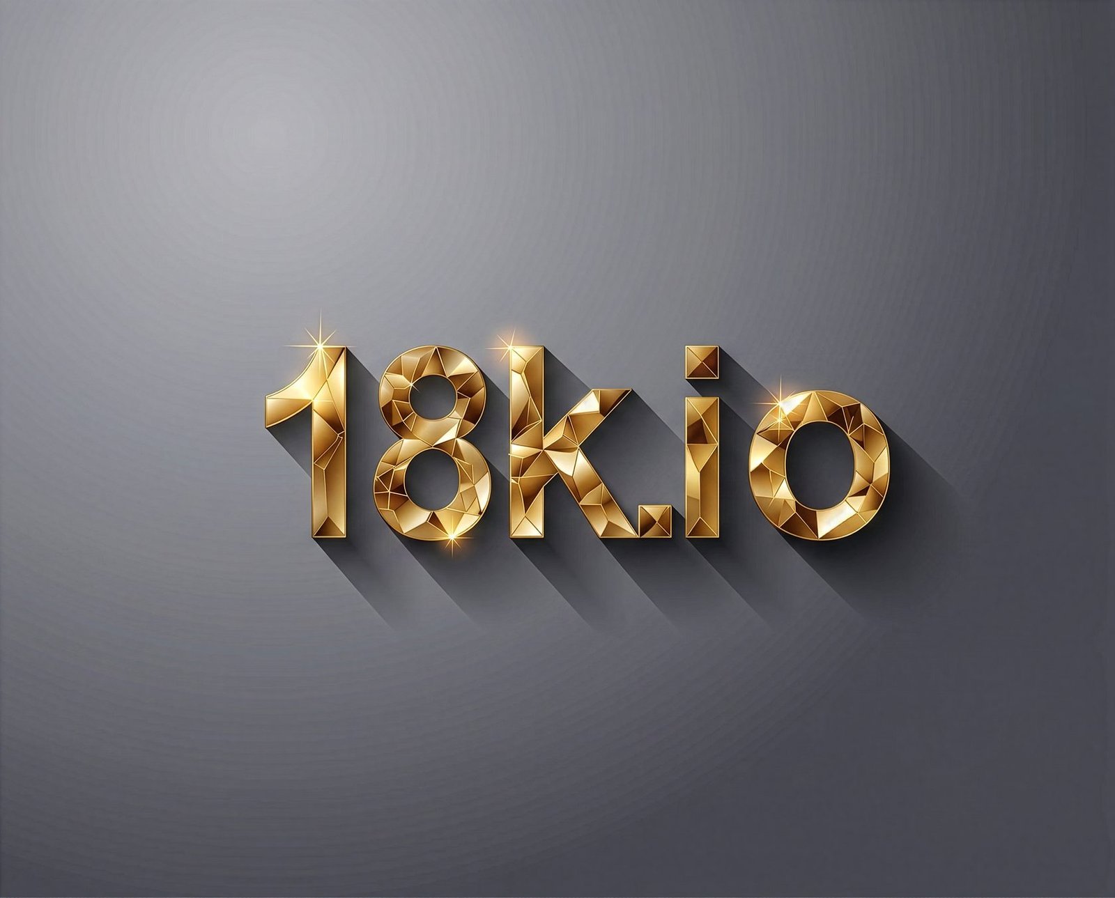 18k.io rendered as faceted gold lettering